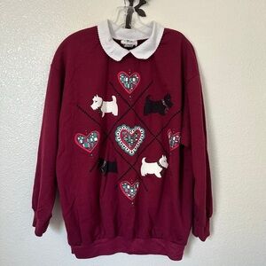YS Studio Vintage Heart/Dogs Wmns Pullover Sweater /Top ~2X